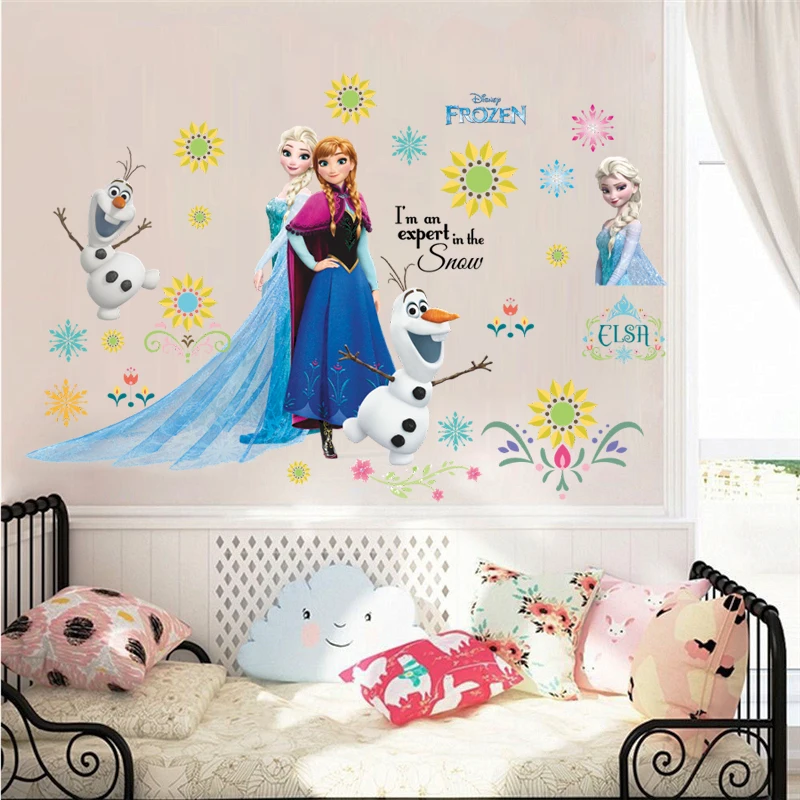 Прекрасный Олаф Эльза Анна Принцесса наклейки на стену для детской комнаты украшение дома Diy наклейки для девочек фотообои с героями Аниме Арт Замороженный фильм плакат
