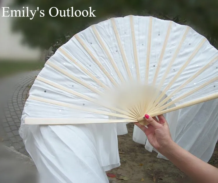 

75cm 120cm 150cm 180cm 210cm Handmade Light Silk Fan Veils White Dance Fans For Yangko Dance Christian Dance Free Shipping