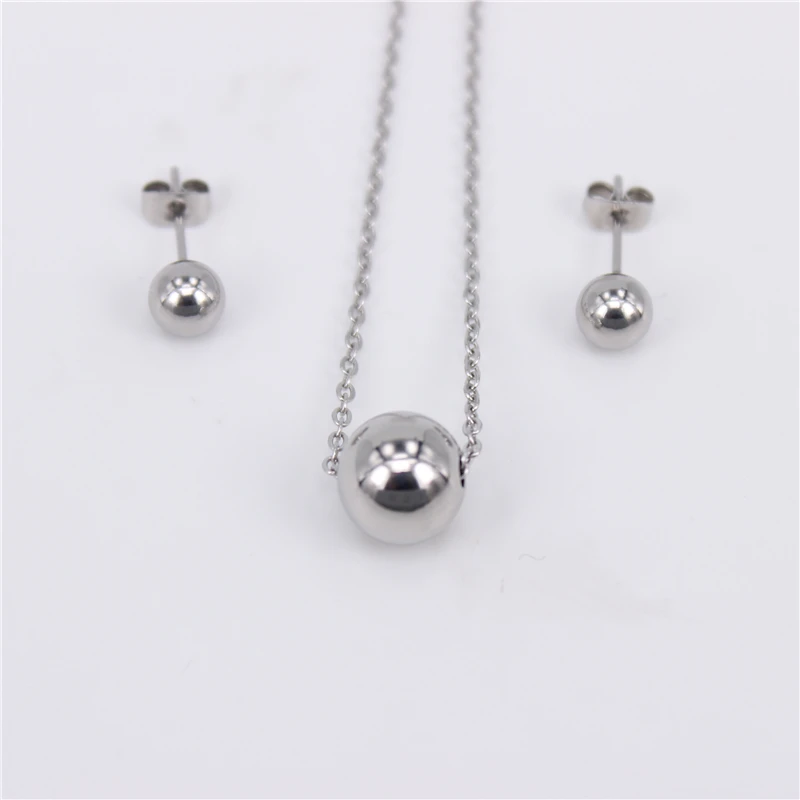 Набор серебряных сферических бусин, сексуальные модные серьги и ожерелье, популярные ювелирные изделия из нержавеющей стали для девочек, ZN13