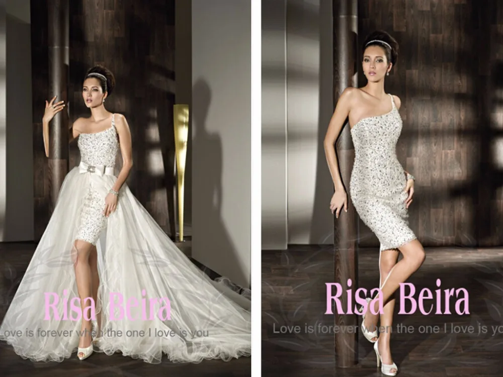 

free shipping new sexy bow beading 2016 one shoulder detachable skirt vestido de festa bridal gown a-line wedding dresses