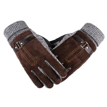 

2018 Winter Warm Gloves Men Leather Plus Cashmere Thick Pigskin Soft Mittens Full Finger Thermal Male Workout Fashion Glove