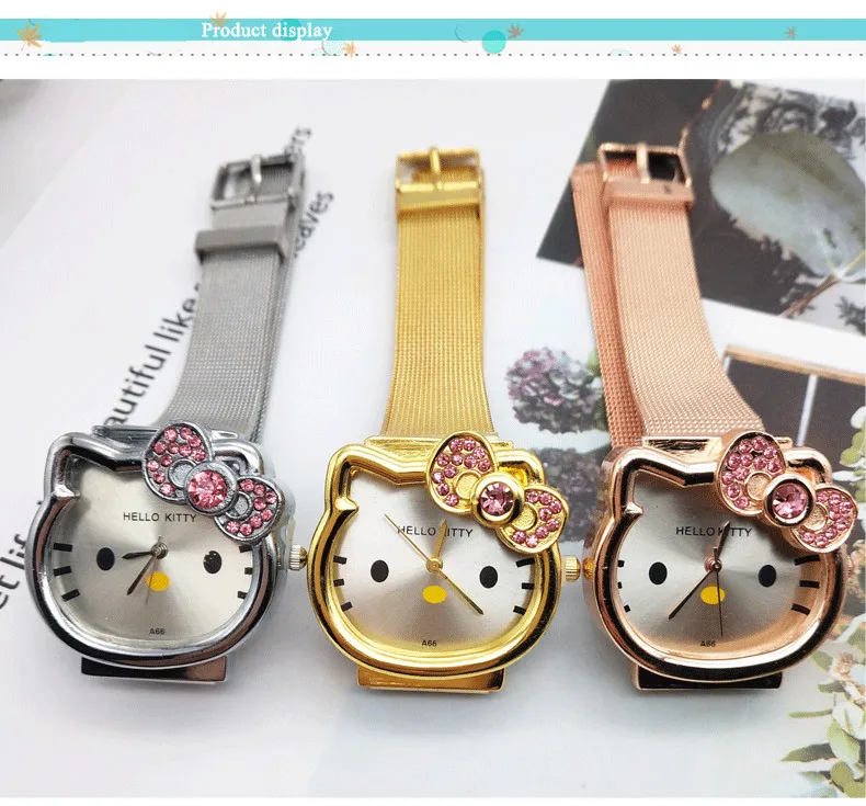 Hello Kitty Watch Cartoon Clock Kids Children Girls Lovely Wrist Watches Crystal Watch Clock Hot dames horloges