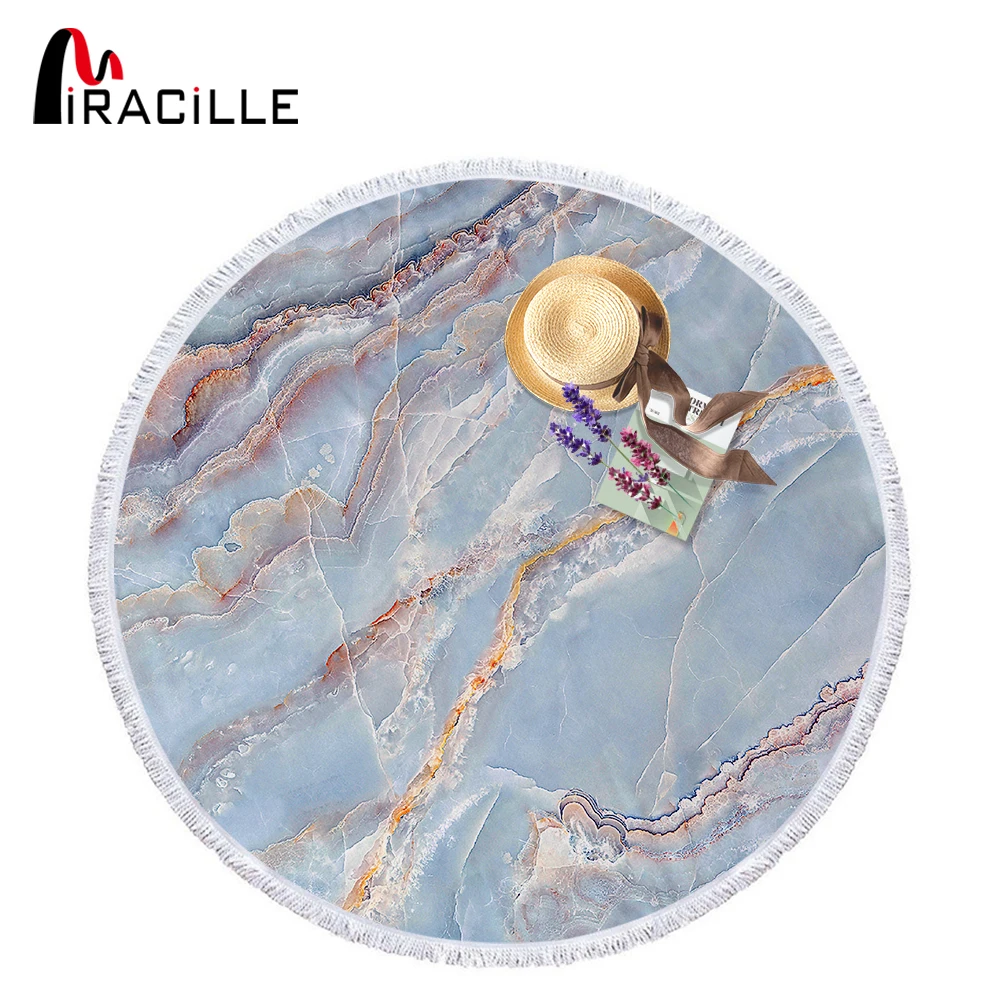 

Miracille Marble Large Round Beach Towels For Adults Woman Microfiber Tassel Blanket Yoga Mat 150cm Summer Holiday