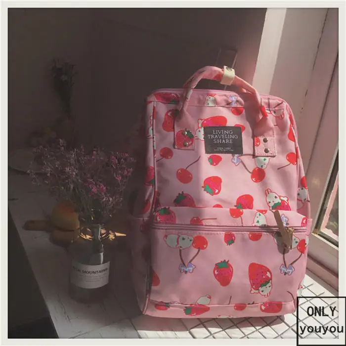 Japanese Style Harajuku Backpack Girl Cute Cartoon Style Ulzzabg Backpack Kawaii Strawberry Rabbit Leisure Backpack School Bag04