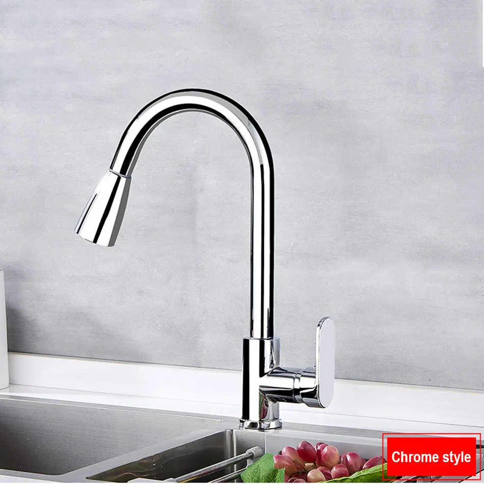 Black Kitchen Faucet 360 Degree Swivel Water Tap Pull Out Faucet For Kitchen Sink Hot Cold Kitchen Mixer Single Handle Hole white kitchen sink Kitchen Fixtures