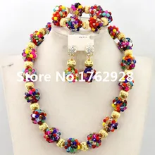 Красивая Ручная работа африканских Кристалл шары Цепочки и ожерелья комплект лохматых шариков кулон Цепочки и ожерелья ювелирные изделия в комплекте;