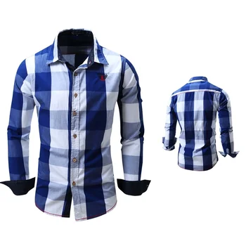 

2018 New Fashion Men's Casual Shirt / Cotton Yarn Dyed Plaid Cowboy Shirt