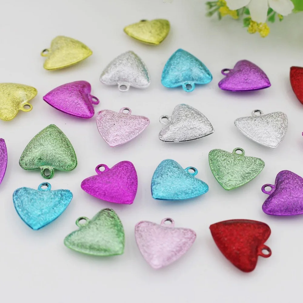 Mix Color Heart Style Scrub Jingle Bell Charms Necklace Pendant