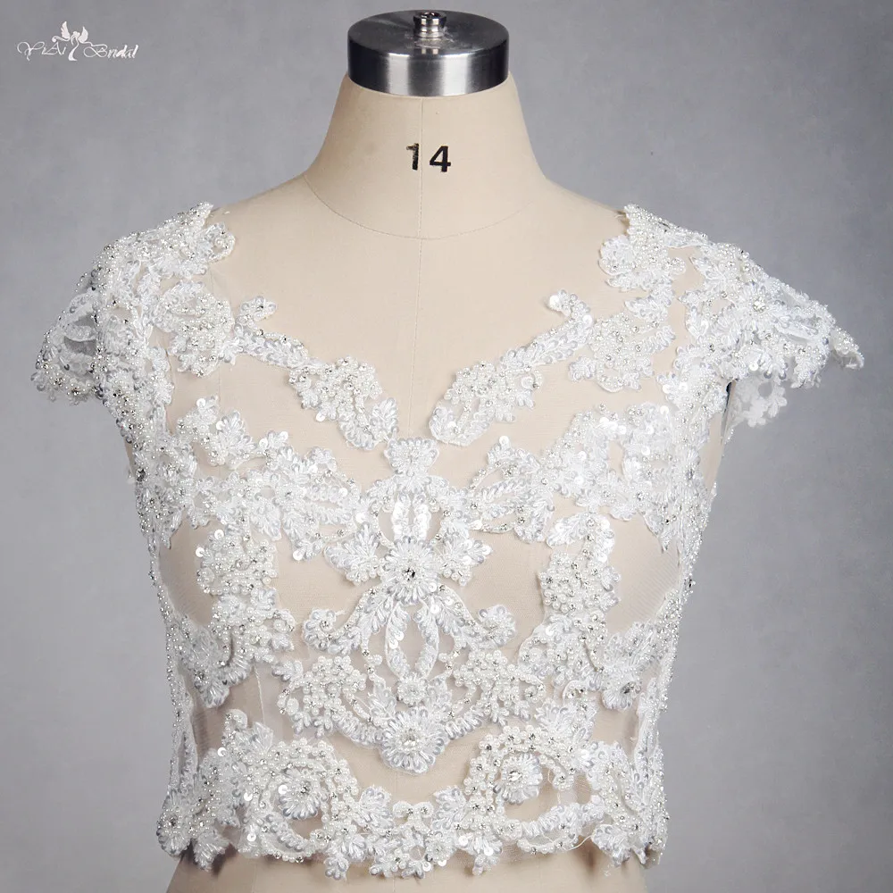 

RSJ111 Yiaibridal Cap Sleeves V Neckline Lace Wedding Bolero Beaded Cape