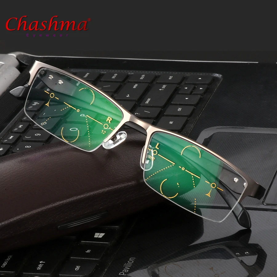 Skup 2017 stopu tytanu jakości soczewki wieloogniskowe okulary do czytania mężczyźni moda pół obręczy progresywne okulary kwadratowe okulary dioptrii