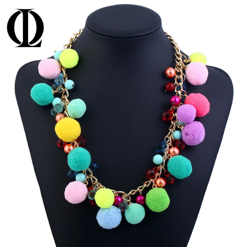 OL Dominated Women Simple Personality All-match Plush Bohemia Wind Ball Tassel Necklace | Украшения и аксессуары