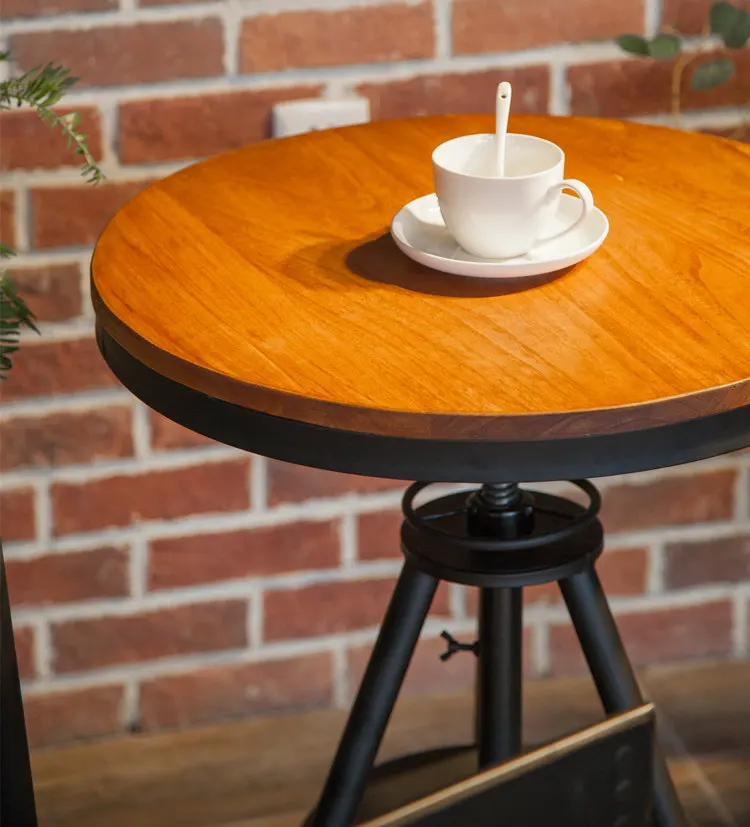Столики для кафе мебель для кафе из цельного дерева+ Железный Круглый барный стол Маленький журнальный столик минималистичный подъемный стол 50*50*80 см/70*70*80 см