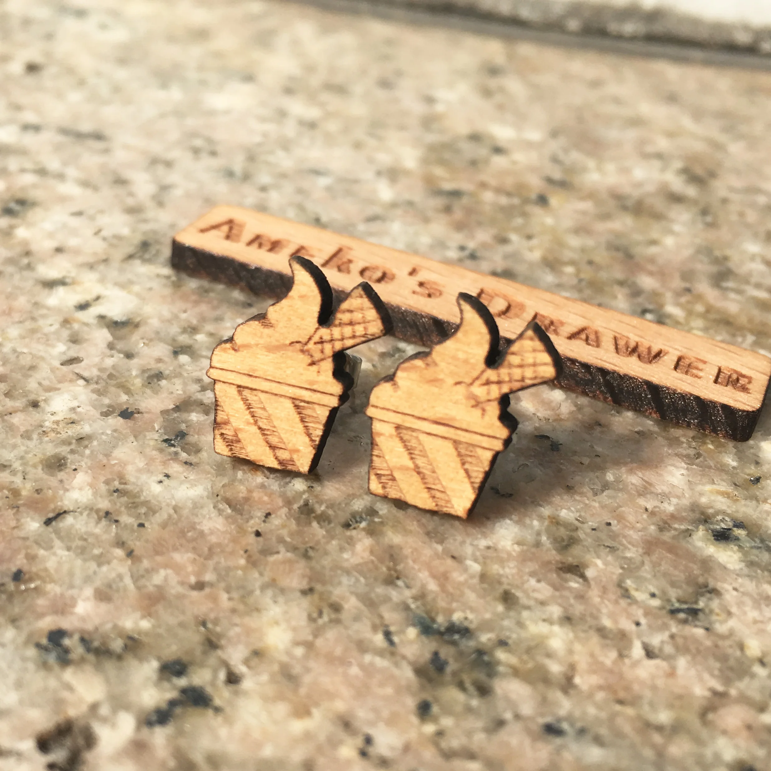 

Ice Cream Wood Earrings Dessert Wooden Stud Gelato Jewelry Cones Wooden Earring X 10 Pairs