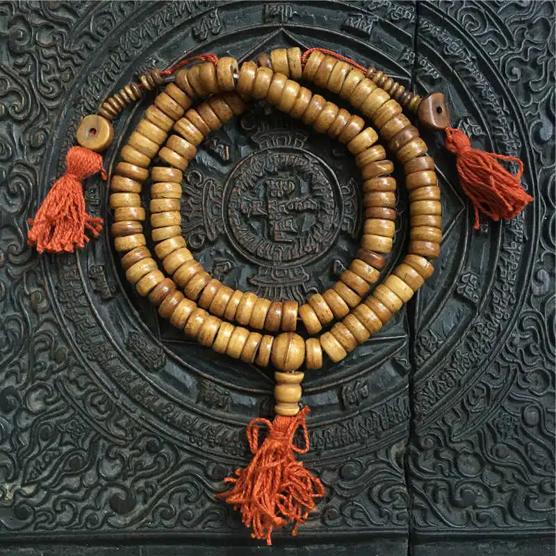 BRO874 Tibet 108 Old Yak Bone Rosary Tibetan Antiqued Prayer Beads