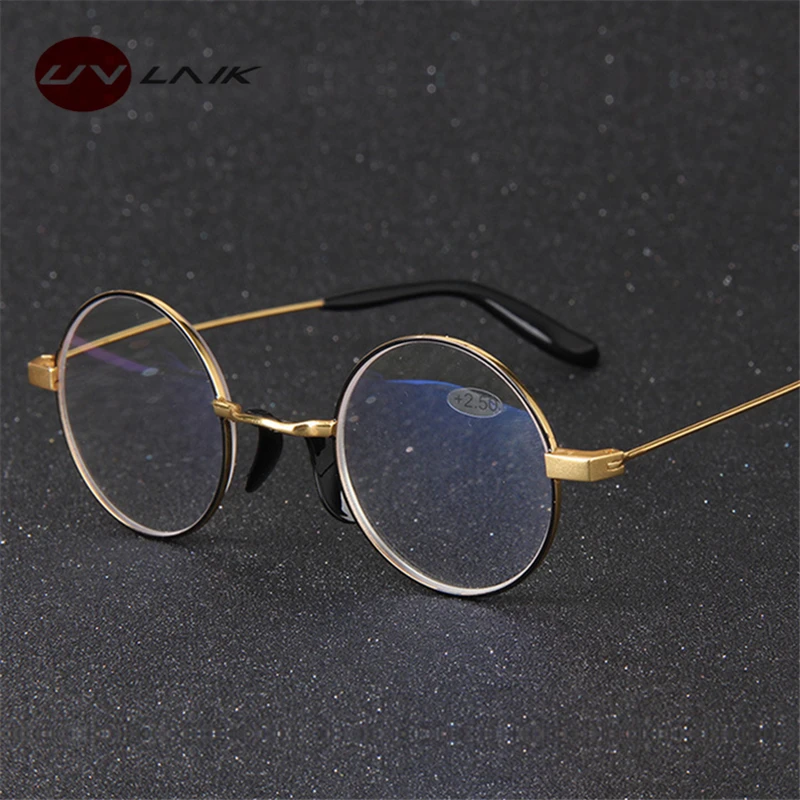 

UVLAIK Men Anti-Blu-ray Round Reading Glasses for Harry Potter Women Retro Gold Frame High Quality Blue light proof Glasses