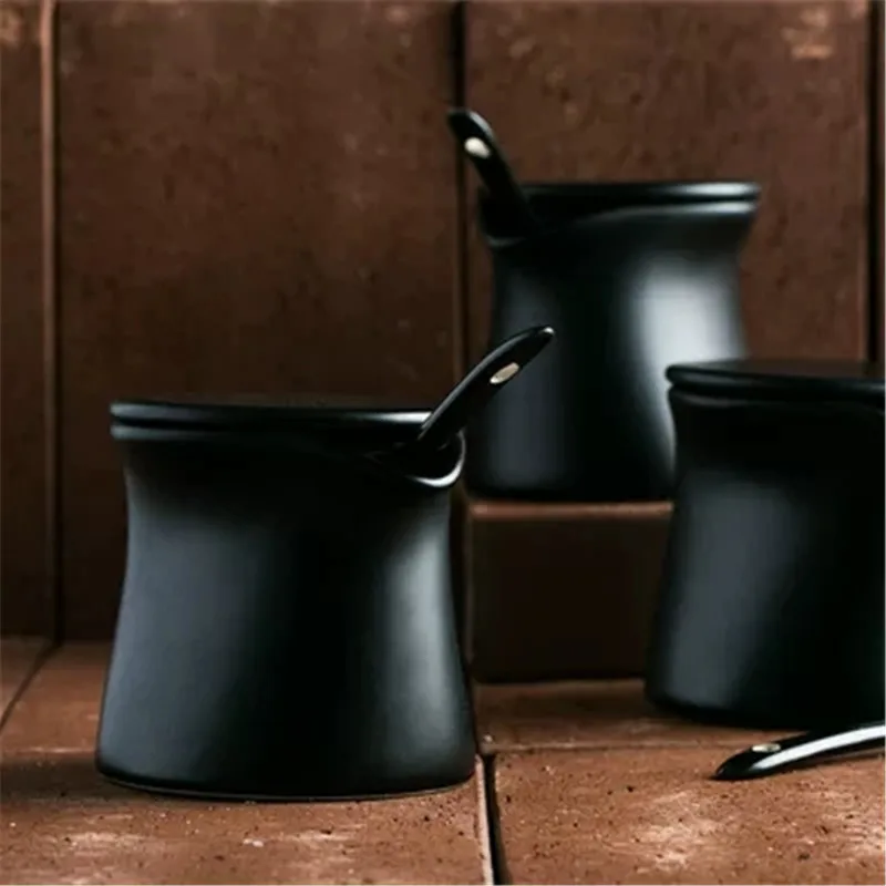 

KINGLANG seasoning jar Ceramic vinegar oil bottle soy sauce bottle jar with lid kitchen salt shaker pepper bottle home