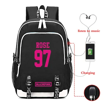 

BLACKPINK Printed Women Men Casual Canvas Backpack Fashion USB Charger Campus Rucksack Students Shoulders Bag