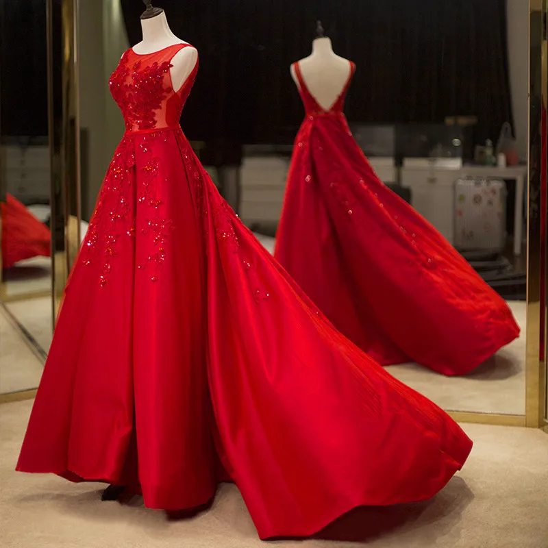 

Linyixun Vestidos De Fiesta Red Beading Ball Gown Prom Dresses Backless Red Evening Gown Formal Party Dress Vestidos Longos