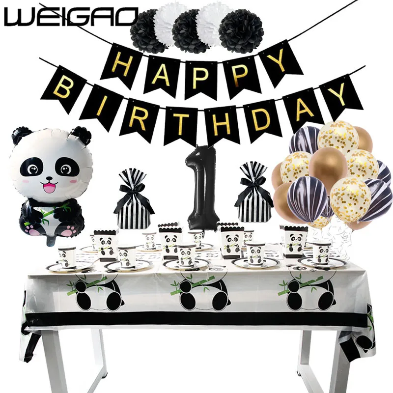 WEIGAO на день рождения панда вечерние одноразовый набор посуды Бумага пластина Бумага салфетки желез Baby Shower День рождения украшения для детей