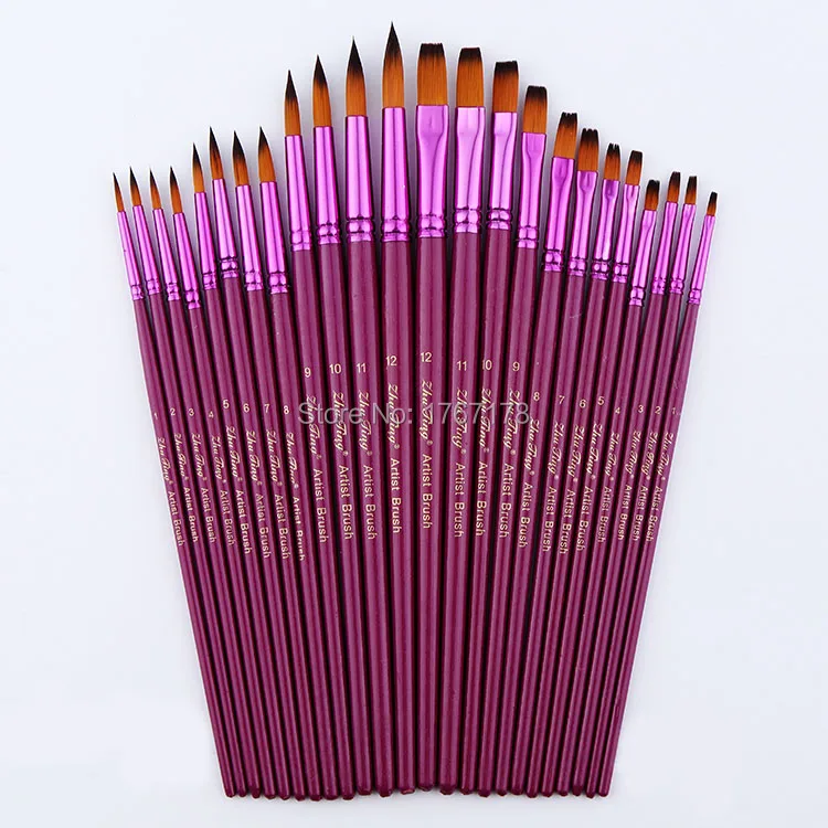 24pcs different size nylon hair wooden handle painting brush artist pen set | Канцтовары для офиса и дома