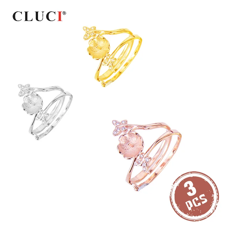 

CLUCI 3pcs Silver 925 Zircon Butterfly Ring for Women 925 Sterling Silver Adjustable Open Ring for Pearl Jewelry Making