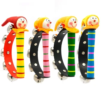 

Baby 1pcs Colorful Wooden Cartoon Clown Rattle Wood Hand Shake Ring Bells Jingle Musical Handbell Instruments Educational Toys