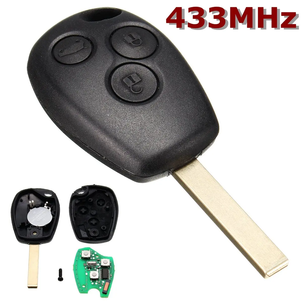 

Black Uncut Blade Remote Control Key 3 Buttons 433MHz For Renault /Kangoo II /Clio III