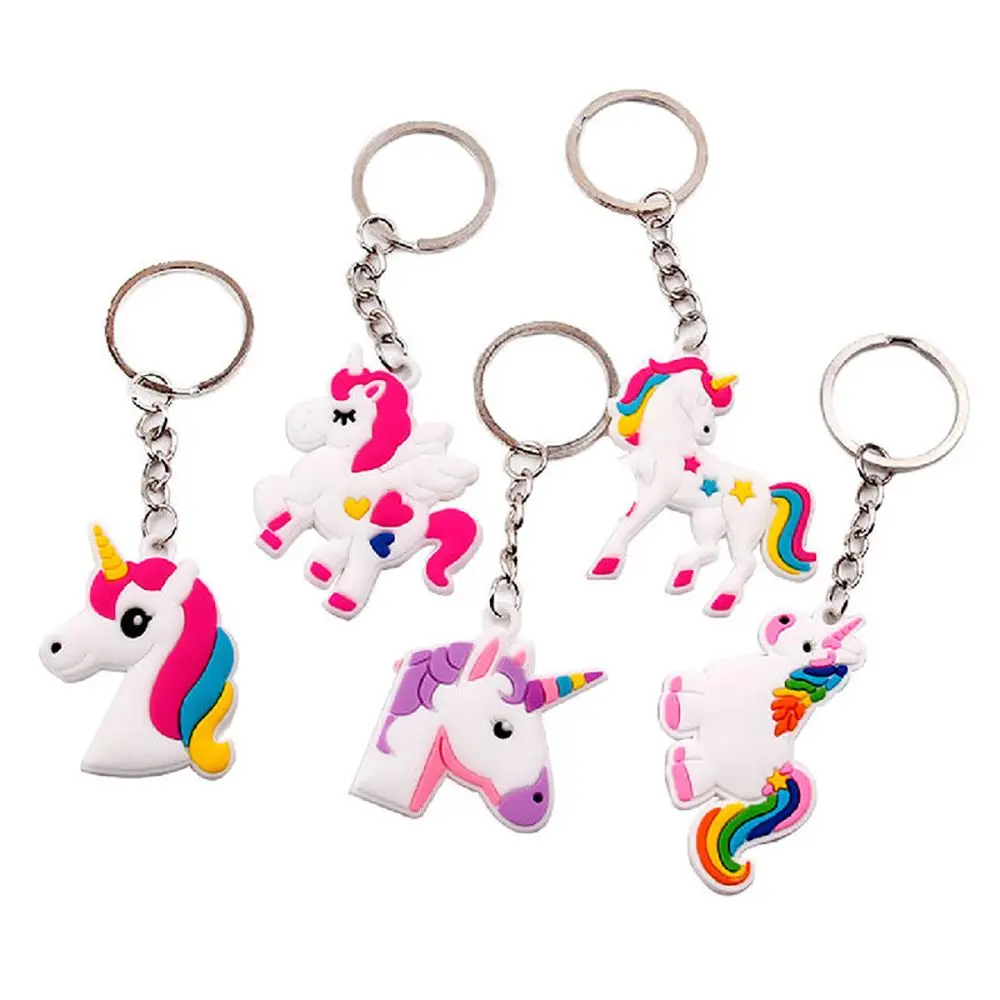 5PCS Fashion Cute PVC Rainbow Unicorn Keychain Women Bag Charm Key Ring Pendantin Key Chains