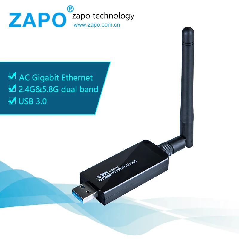  ZAPO Brand 1200M USB 3.0 WiFi Wireless Network Card 802.11 ac/b/g/n LAN Adapter with rotatable Antenna Double frequency 2.4G-5G 