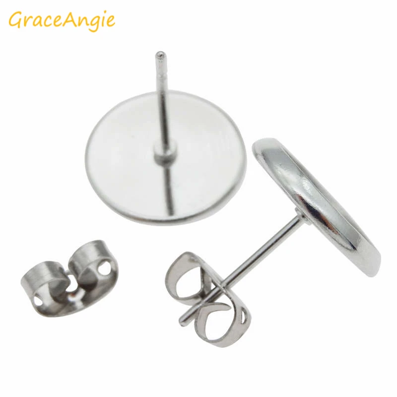 

Wholesale 30pcs Exquisite Silver Color Stainless Steel Round Earring Setting Base Jewelry Finding Handcraft