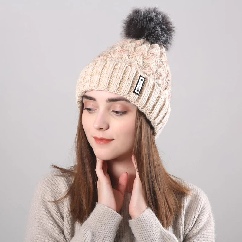 

Winter new curling label New Style fashion knit plus velvet warm ladies hat