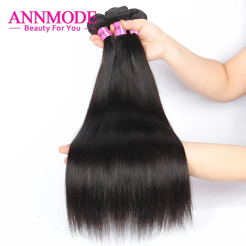 Annmode 2/3/4 Bundles Brazilian Straight Hair With Lace Closure Non Remy Hair Extensions Human Hair Bundles With Closure