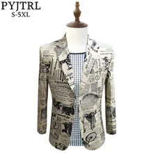 PYJTRL Retro Vintage periódico estampado Casual chaqueta de hombre DJ cantante Night Club Slim Fit traje chaqueta de fiesta de graduación traje
