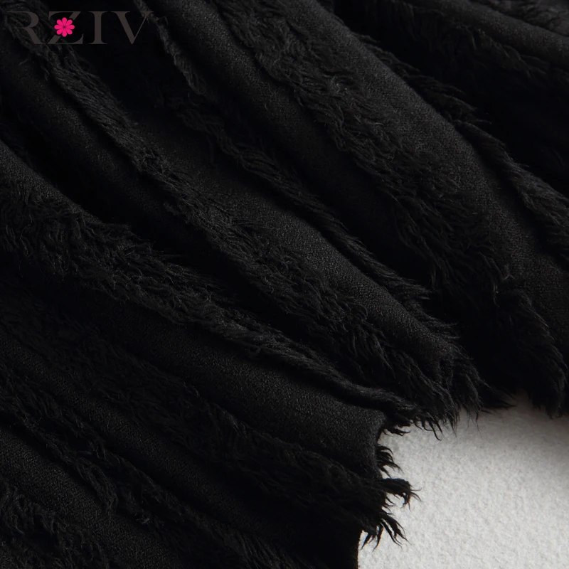 RZIV осенне-зимняя женская элегантная юбка трапециевидной формы с бахромой и перьями, однотонная трикотажная юбка-зонтик