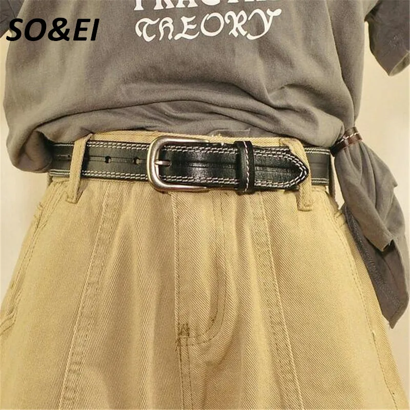 

SOEI Fashion Belt 2019 Women Cow Leather Womans Belt Brand High Quality Alloy Pin Buckle Women Wasit Belt Women Jeans Punk Style