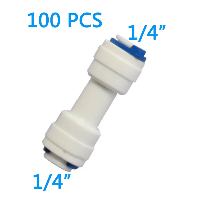 

100 PCS 1/4" Equal Straight Tube OD Quick Connect Connector Fitting RO Water Reverse Osmosis Aquarium System Straight union
