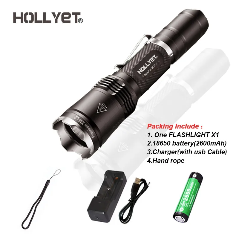 

HOLLYET X1 tactical flashlight xml t6 u3 Aluminum alloy led torch flash light For convoy diving flashlight 18650 Free shipping