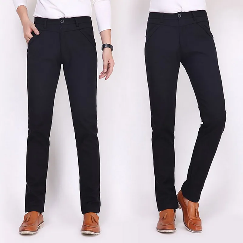 Black Elastic Slim Fit Mens Gentleman Long Pants Business Leisure High ...