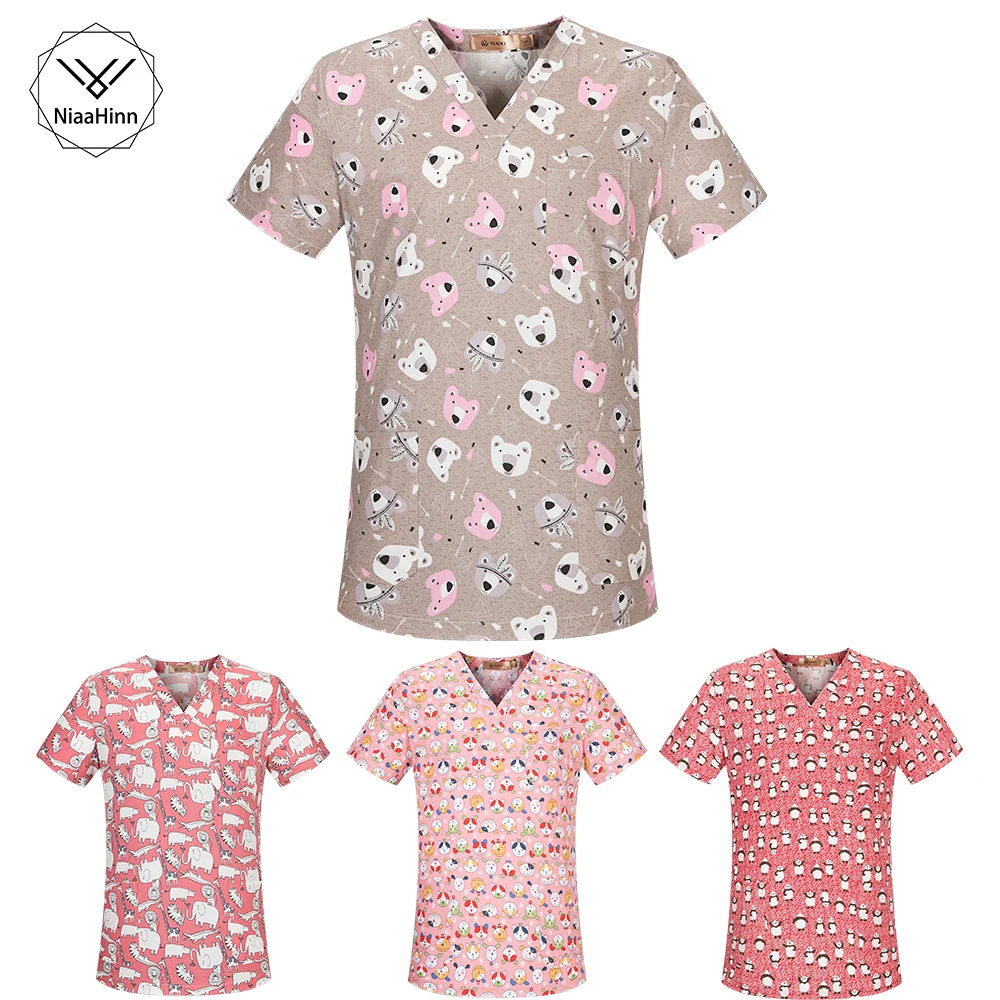 

17 Color Medical Scrubs Dentist Nurse Uniform Nursing Print Scrub Tops 100%Cotton Hospital Pharmacy Doctors Work Wear Clothes
