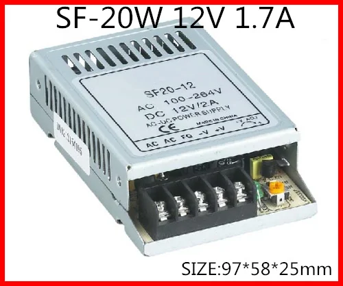 

20W 12V 1.7A Ultra thin Single Output Switching power supply for LED Strip light 90-264 V AC Input