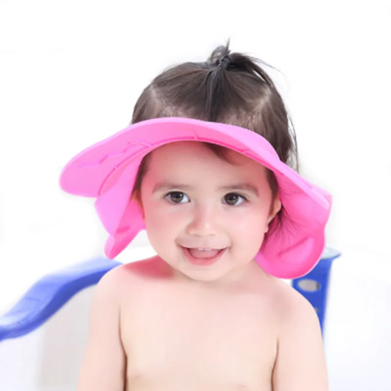 Регулируемая детская кавайная шапочка для душа для малышей, детский шампунь для купания, водонепроницаемая шапочка для мытья волос, кепки с прямым козырьком для малышей - Цвет: pink