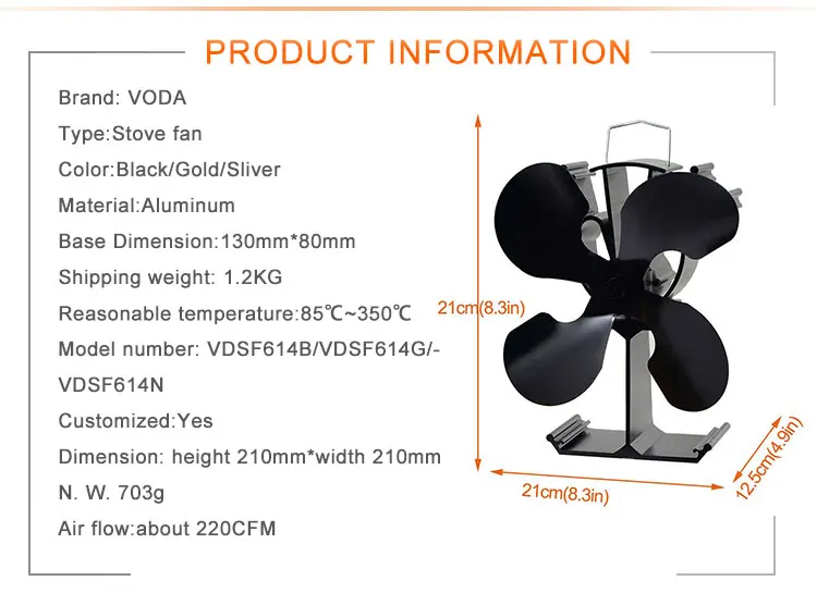 4 лопасти теплового вентилятора печки черный/серебристый/Золотой + 19% экономия топлива вентилятор печки для деревянной