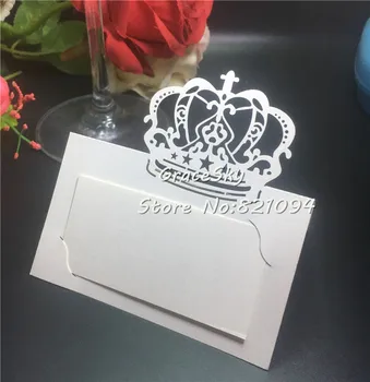 

50pcs Pearlescent white Elegant Crown Seat Card Hotel Banquet Party Name Card Table Cards Wedding Invitation Card Party Supplies