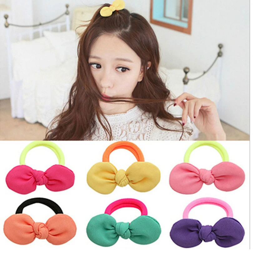 

10pcs Fashion Lovely Women Girl Bow Hairbands Candy Colored Hair Ring Rope Ties Bowknot Elastic Bow Hairband head accessories
