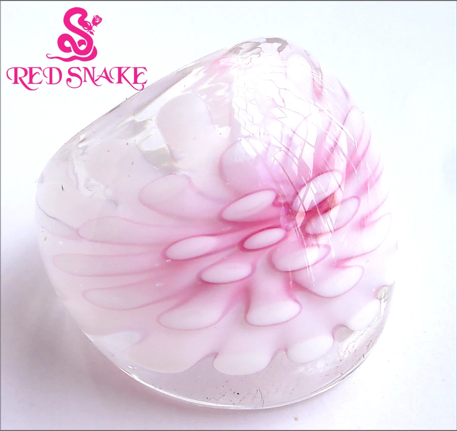 

RED SNAKE Fashion Ring Handmade light Pink with flower Translucent Murano Glass Rings
