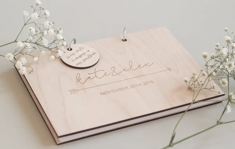 Персонализированные Свадебные Бохо стрела альтернатива деревянная память гостевые книги помолвка деревянные фотоальбомы подписи книги для гостей