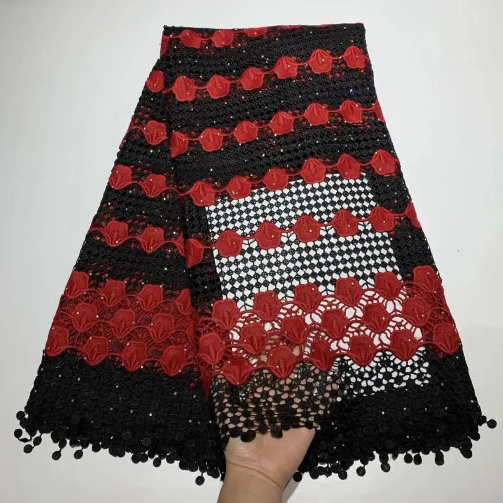 

African lace fabric 5yds/pce two color full stones guipure cotton material fabrics women gorgeous luxury party event dress 2019