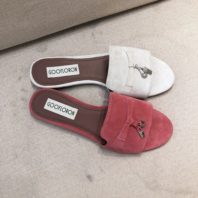 

2019 women lady suede leather slippers shoes