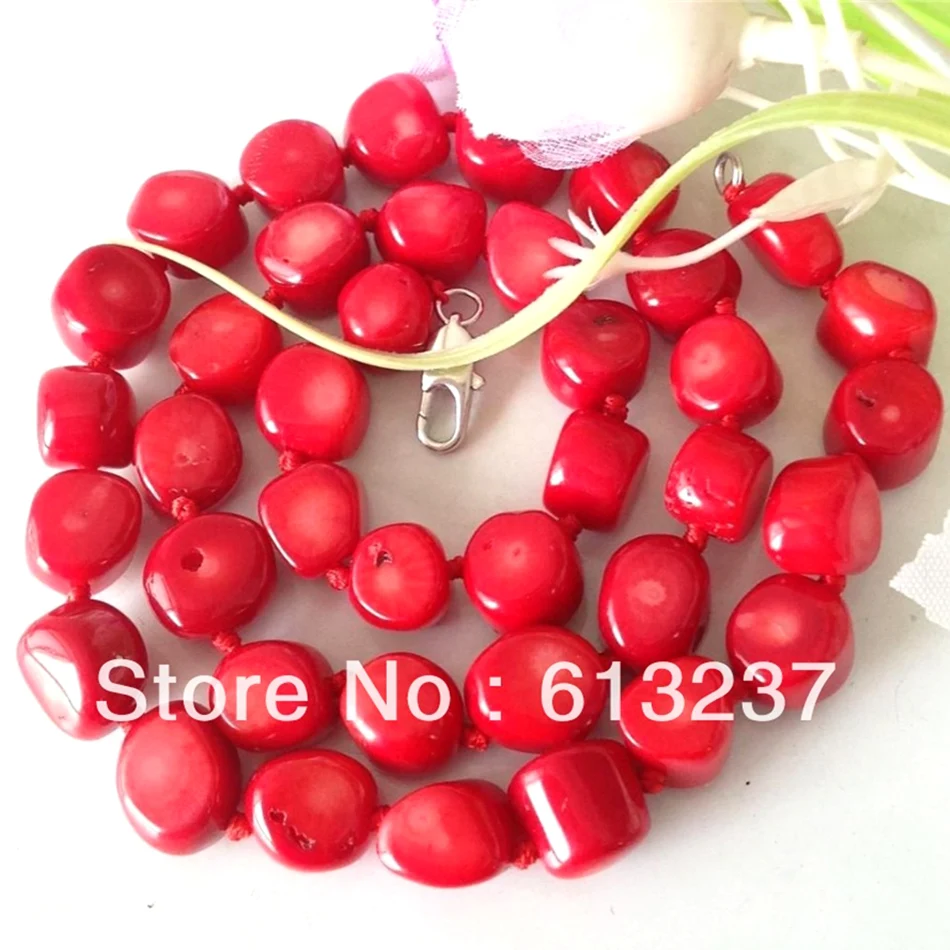 Мода Натуральный Красный Коралл 10-15 мм прекрасный камень красивый Нерегулярные изготовления бусин Ожерелье 19 ''MY4660