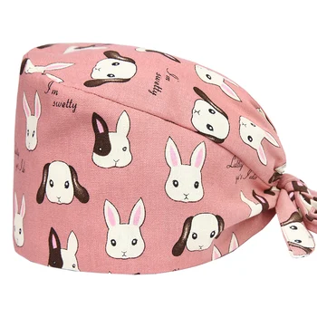 

Rabbit Womens Surgical Scrub Caps Pattern Medical Work Hats 100% Cotton Quality with Sweatband Hospital Dentist SPA Skull Caps